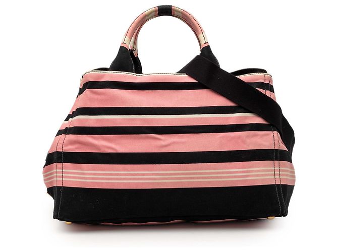 Borsa Satchel Prada Large Canvas Canapa Righe Striped Rosa