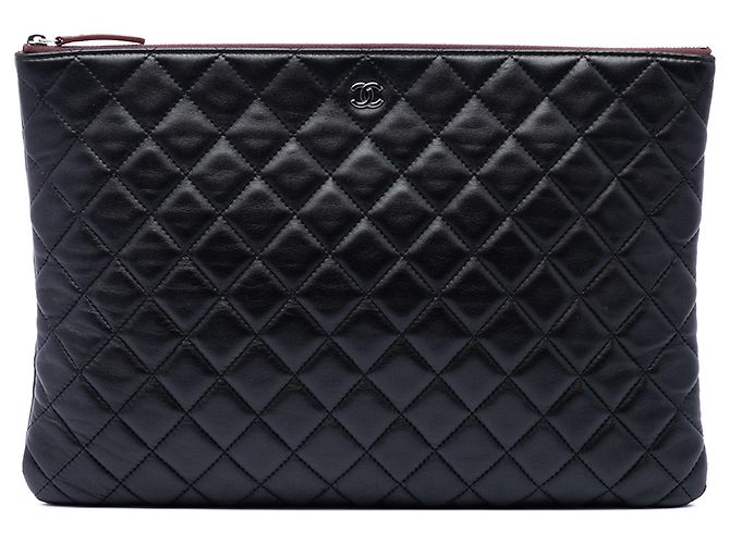 Clutch Chanel Large Quilted Lambskin O Case Nera Nero