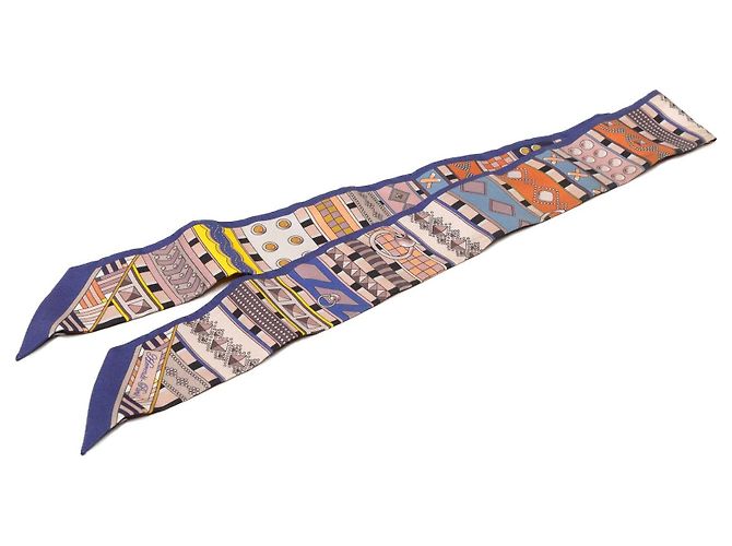 Sciarpa di seta Hermès Colliers de Chiens Twilly Blu