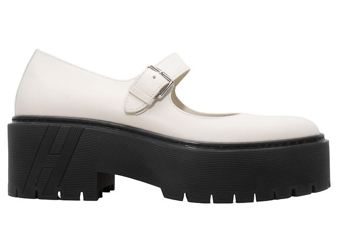 Hermès White Hermes Leather Platform Mary Janes Size 38