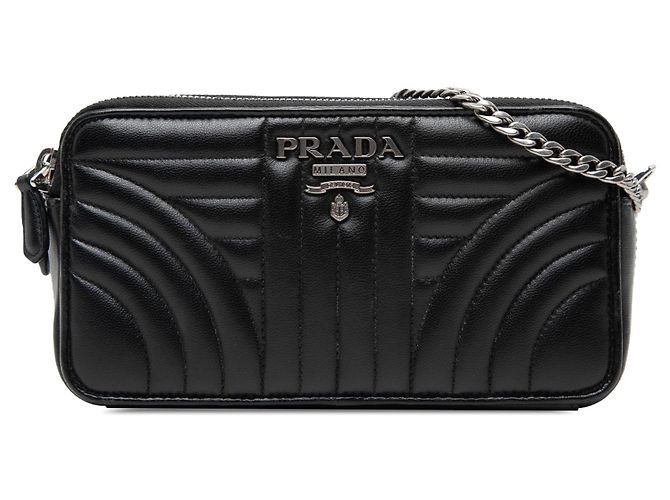Borsa a tracolla Prada Mini Soft Calf Impunture Diagramme con doppia zip nera Nero