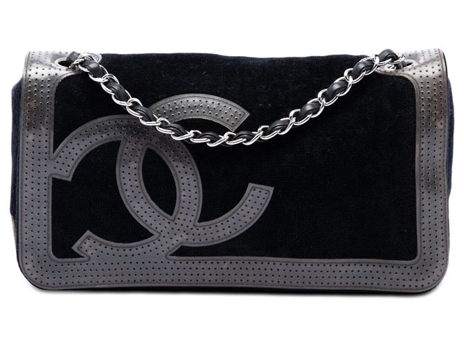 Borsa a tracolla Chanel Terry Cloth CC Sport Line Nera Nero