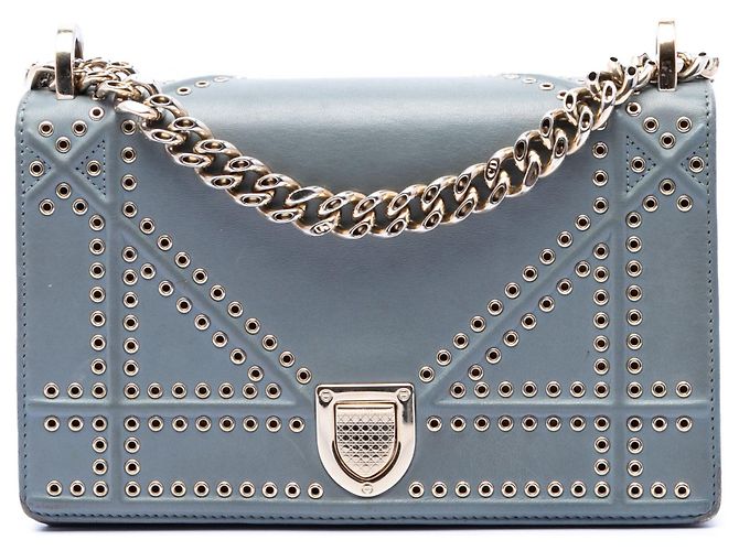 Borsa a tracolla Diorama Small in vitello borchiato Blue Dior