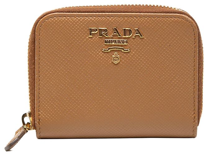Porta-moedas com fecho Prada Saffiano Brown Marrom