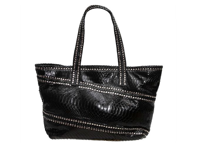 Autre Marque Saco Tote em Python com Tachas Preto Carlos Falchi