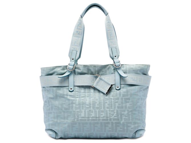 Borsa Tote Fendi Zucca in nylon blu Zip Code