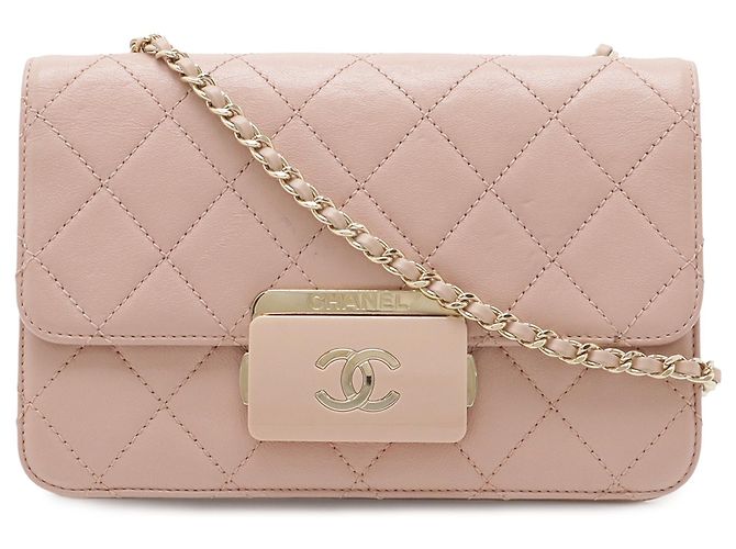 Mini bolsa transversal Chanel Beauty Lock em pele de carneiro acolchoada rosa