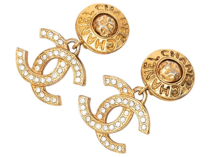 Orecchini a clip Chanel Gold Plated CC Strass Drop D'oro
