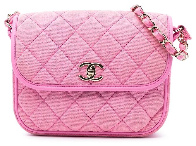 Borsa a tracolla Chanel Small CC Quilted Denim Messenger Flap Rosa