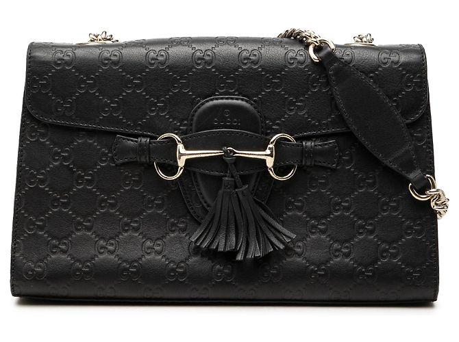 Borsa a tracolla Gucci Emily Guccissima Medium Nera Nero