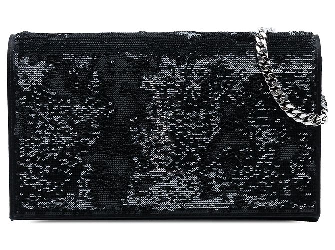 Borsa a tracolla Saint Laurent Kate Wallet on Chain con monogramma e paillettes nera Nero