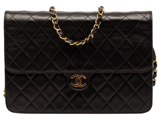 Borsa a tracolla Chanel Medium CC Quilted Lambskin Single Flap Nera Nero