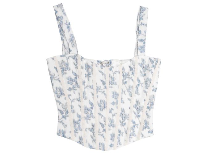 Autre Marque Brock Collection Floral Jacquard Bustier Top & Rock Set Weiß & Blau Größe US 2