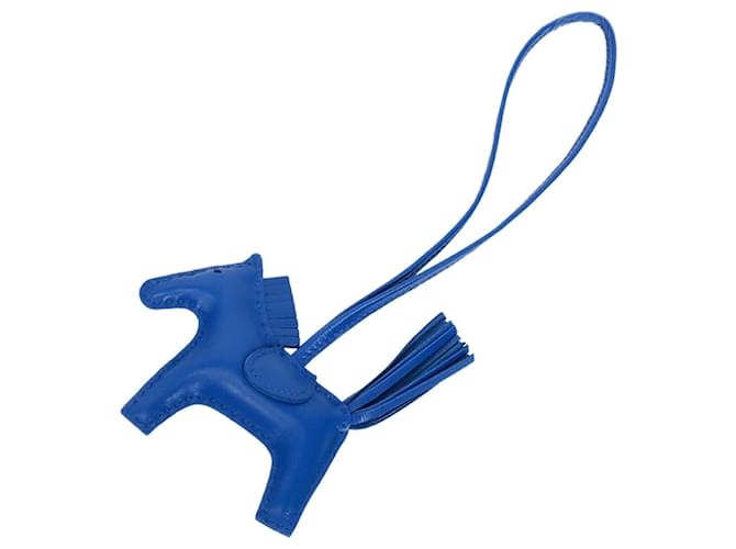 Porte-clés Hermès Grigri Rodeo PM en cuir d'agneau Milo bleu 