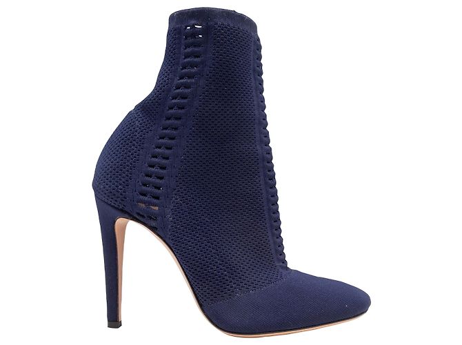Navy Gianvito Rossi Stretch Textiles Sock Boots Size 37.5 Blue