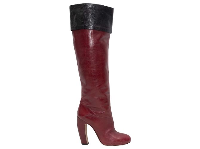 Botas de tacón alto Miu Miu Burdeos y Negro Talla 36 Roja