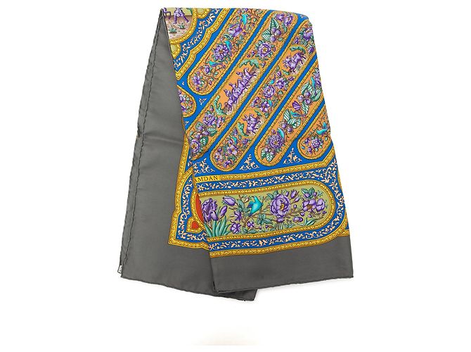 Lenço de seda Hermès Qalamdan Cinza 90