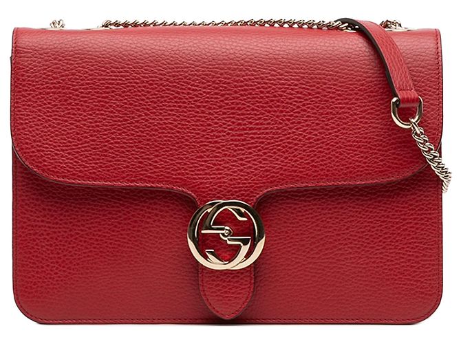 Borsa a tracolla Gucci Medium Interlocking G in pelle di vitello Dollar rossa Rosso