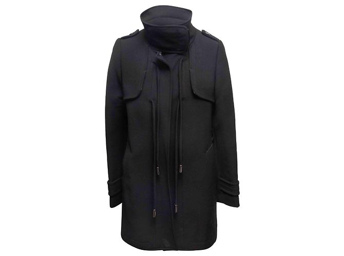 Black Dolce & Gabbana Virgin Wool Stand Collar Coat Size IT 40