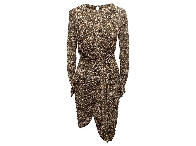 Isabel Marant Langarmkleid mit Leopardenprint Tan & Multicolor Größe FR 38 Kamel