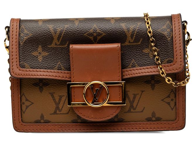 Borsa a tracolla Louis Vuitton Monogram Reverse Dauphine Wallet on Chain Marrone