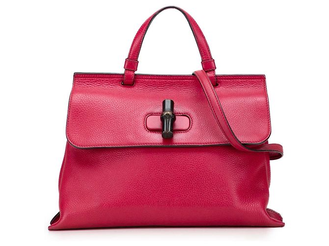 Bamboo Bolsa Satchel Daily Gucci Medium em couro rosa com bambu