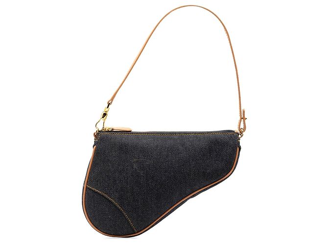 Borsa a tracolla Dior Mini Denim Saddle Pochette Blu