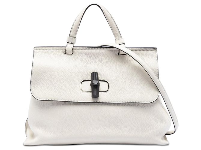 Bamboo Bolsa Satchel Daily Gucci Medium em couro de bezerro branco com bambu