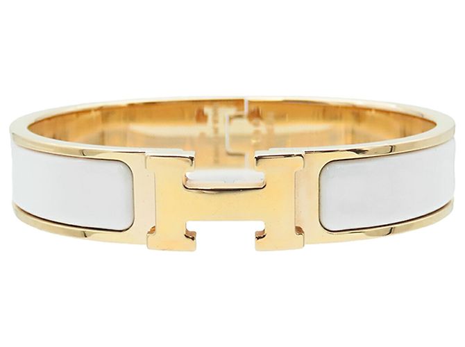 Pulsera Clic H PM estrecha de esmalte blanco Hermès