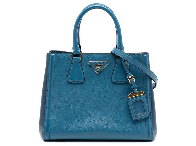Borsa Prada Small Bicolor Saffiano Lux Galleria Blu