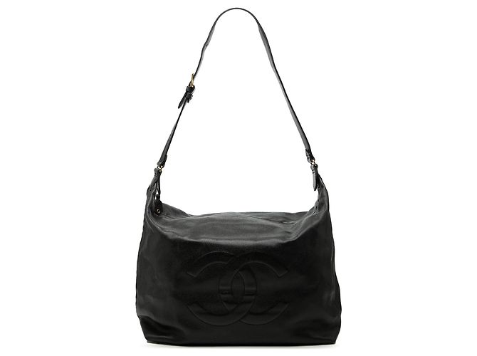 Borsa a tracolla Hobo Chanel Large CC Caviar Nera Nero