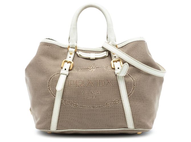 Sac à main Prada Canvas Canapa Logo Bow Beige