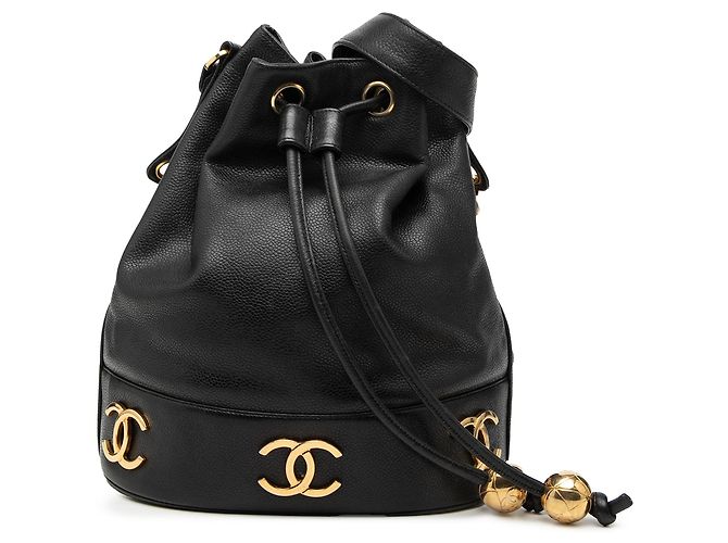 Borsa a secchiello Chanel Caviar Triple CC con coulisse Nero