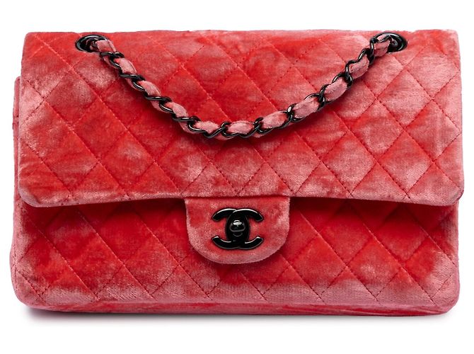 Chanel Medium Classic Double Flap Schultertasche aus rotem Samt