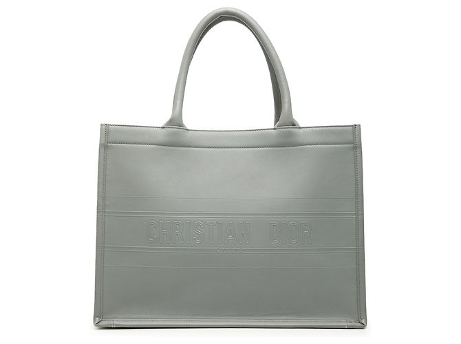 Book Tote Dior in pelle goffrata grigia, dimensione Medium Grigio