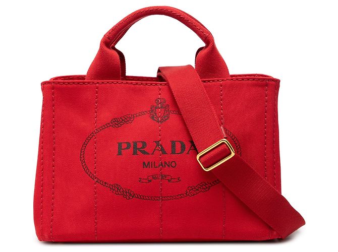 Tote Bolso Satchel Prada Small Canvas Canapa Logo Rojo Roja