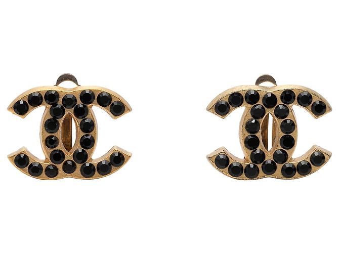 Pendientes de clip Chanel CC chapados en oro con strass Dorado