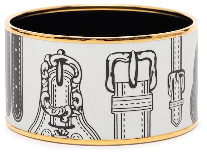 Brazalete de esmalte Hermès Extra Wide Harnais des Presidents Blanco 65 Costume Bracelet 