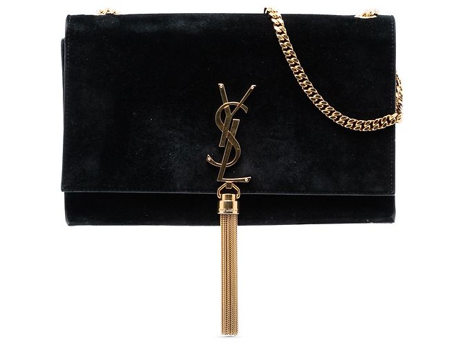 Borsa a tracolla Saint Laurent Kate Tassel Medium in camoscio monogrammato nero