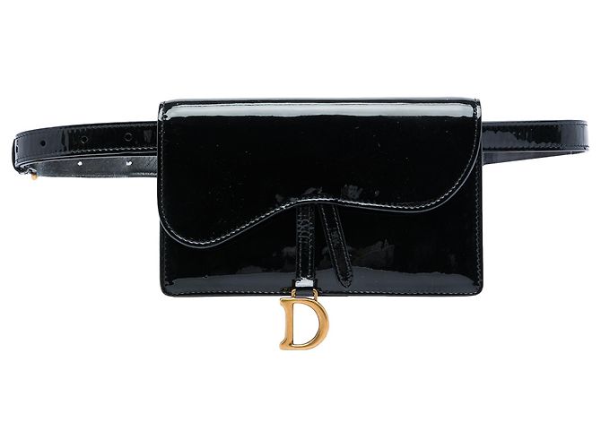 Borsa cintura Saddle Dior in vernice nera Nero
