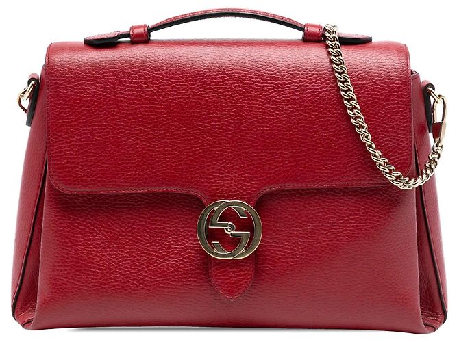 Borsa Satchel Gucci Interlocking G Medium in pelle di vitello Dollar rossa Rosso