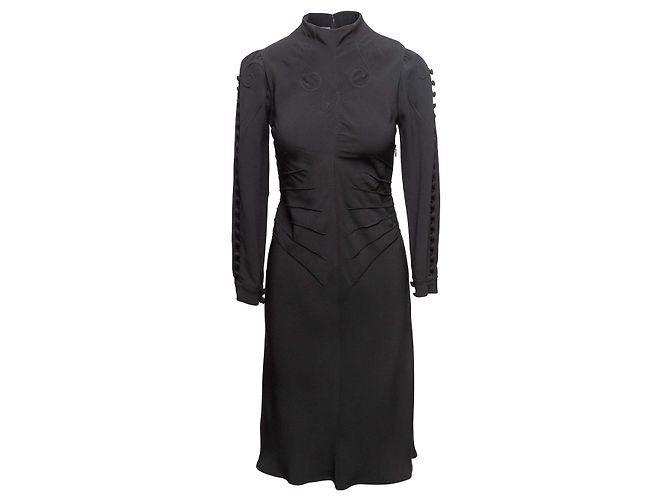 Prada Langarmkleid mit Stehkragen, Schwarz, Größe US S