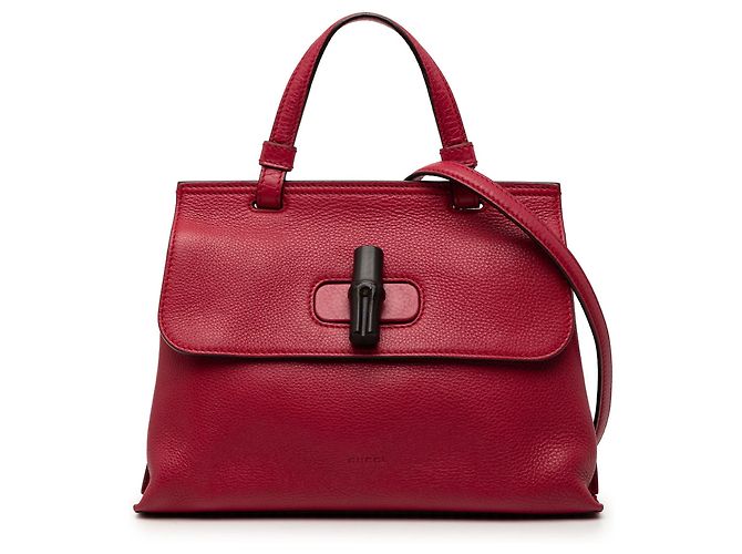 Bamboo Borsa Satchel Daily Gucci Medium in pelle rossa con bambù Rosso