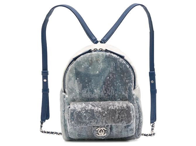 Blue Chanel Sequin Waterfall Backpack