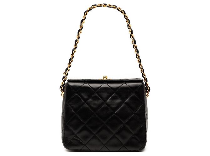 Bolsa Chanel CC em pele de cordeiro acolchoada preta com fecho turnlock Preto