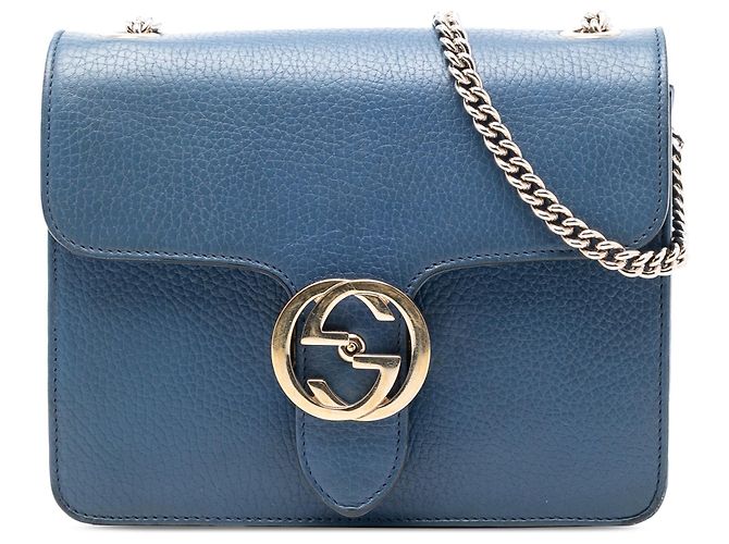 Bolsa transversal Gucci Small Dollar em couro de bezerro azul com G entrelaçado