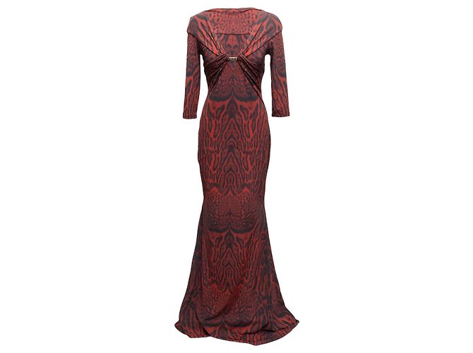 Abendkleid Roberto Cavalli Leopardenmuster Rot & Schwarz Größe IT 46