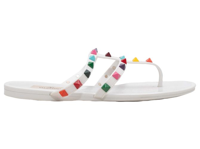 Valentino Garavani Valentino Rockstud Gummisandaletten in Weiß & Multicolor Größe 37