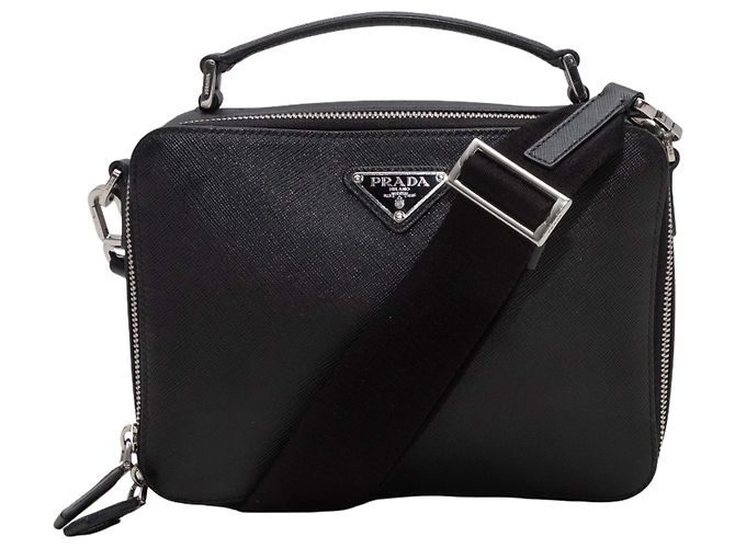Bolsa transversal de couro Saffiano preto Prada