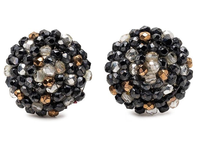 Orecchini a clip rotondi Chanel neri con perline Nero